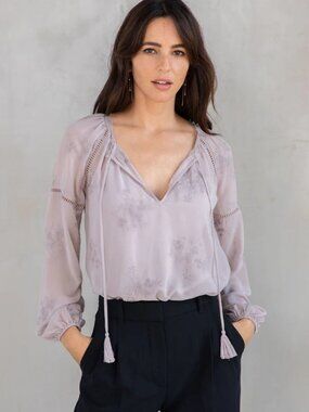 NWT $62 LOVESTITCH Cameron Embroidered Chiffon Dusty Mauve Blouse – Small